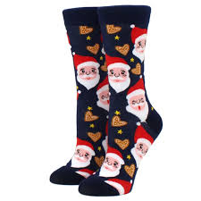 Navy blue socks with Santa Claus and Christmas tree pattern