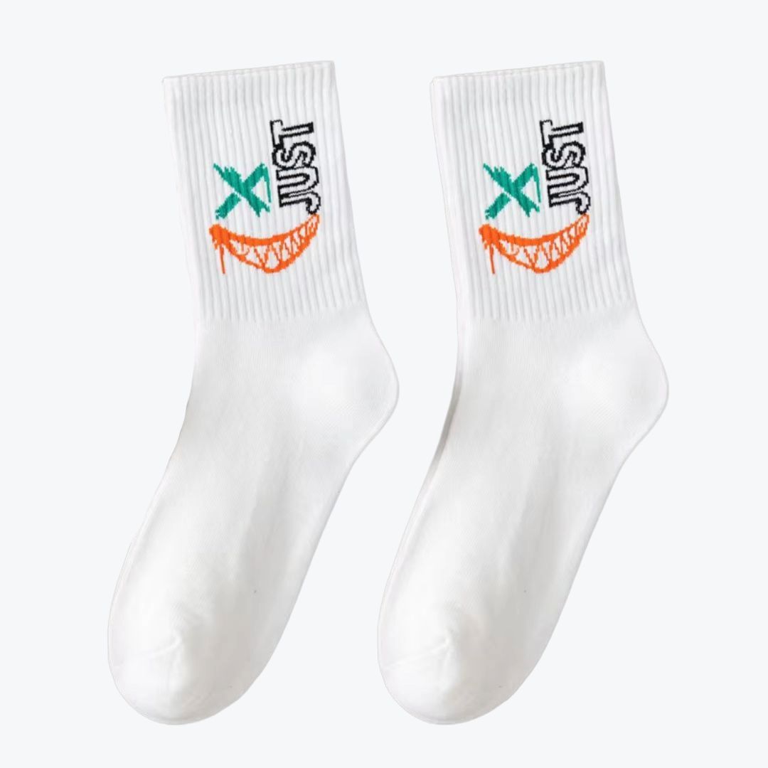 Street Smile White Crew Socks