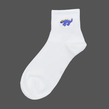 White sock with a blue and red graphic on a dark gray background