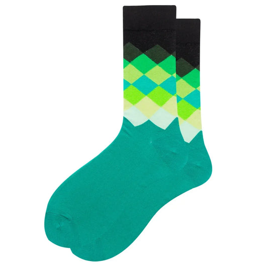 Green and black argyle patterned sock