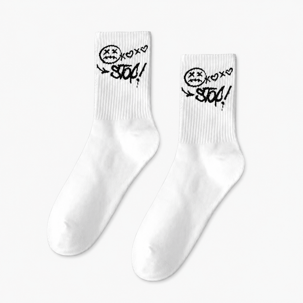 White_socks_with_black_text_