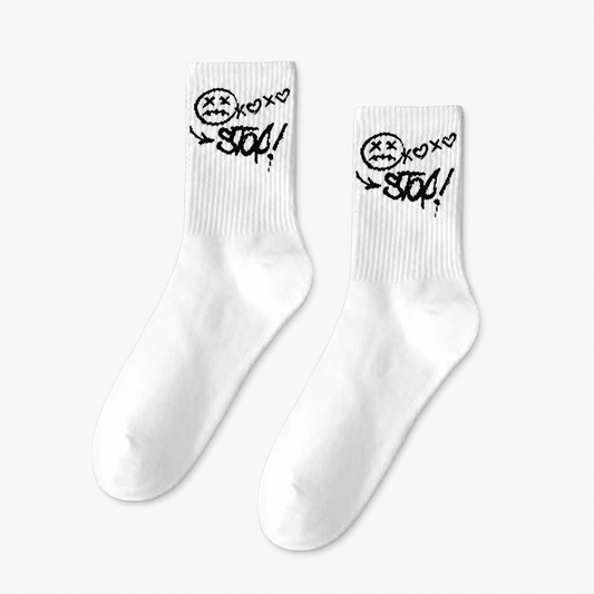 White_socks_with_black_text_
