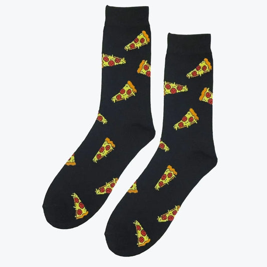 Black socks with pizza slice pattern