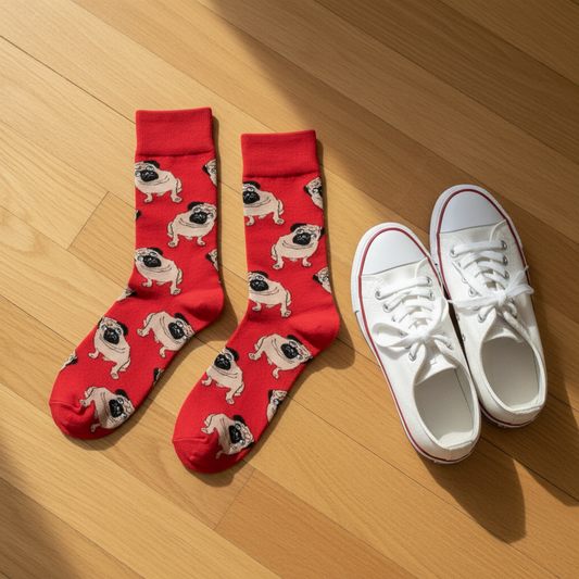 Red Pug Pattern Socks